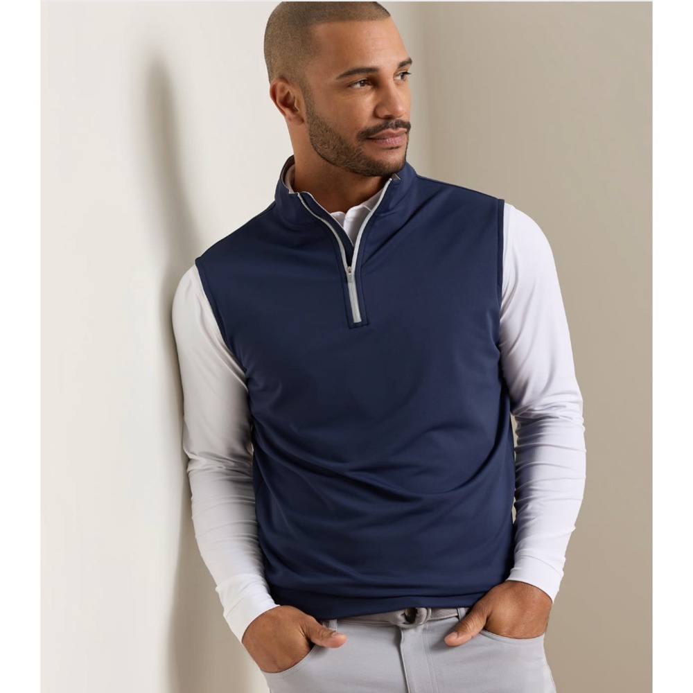 Peter Millar Galway Vest Men's XL Blue Stretch Loop Terry Quarter-Zip Golf